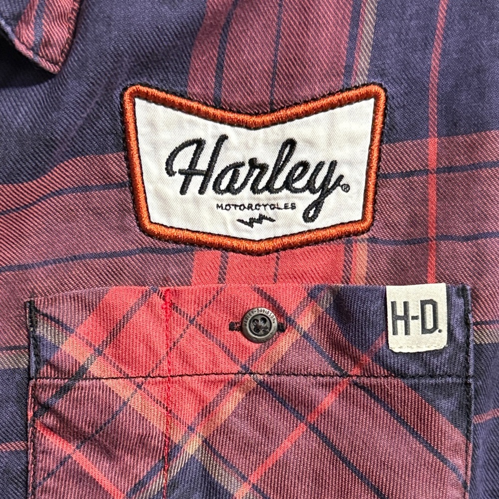 Harley‎ Davidson Plaid Long Sleeve Logo Patch Shirt Biker Grunge Indie Sleaze - Picture 5 of 7